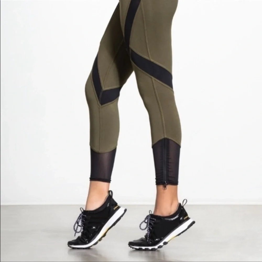 Free People • Movement Mesh Panel Zipper Ankle Army Green Leggings S